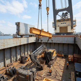 Heavy machinery prepared for international transport to Papua New Guinea. | Shipping to PNG